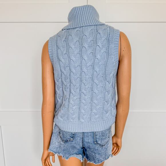 Gianni Bini Light Stone Blue Cable Knit Sleeveless Turtleneck Sweater-Size LG - Picture 4 of 8